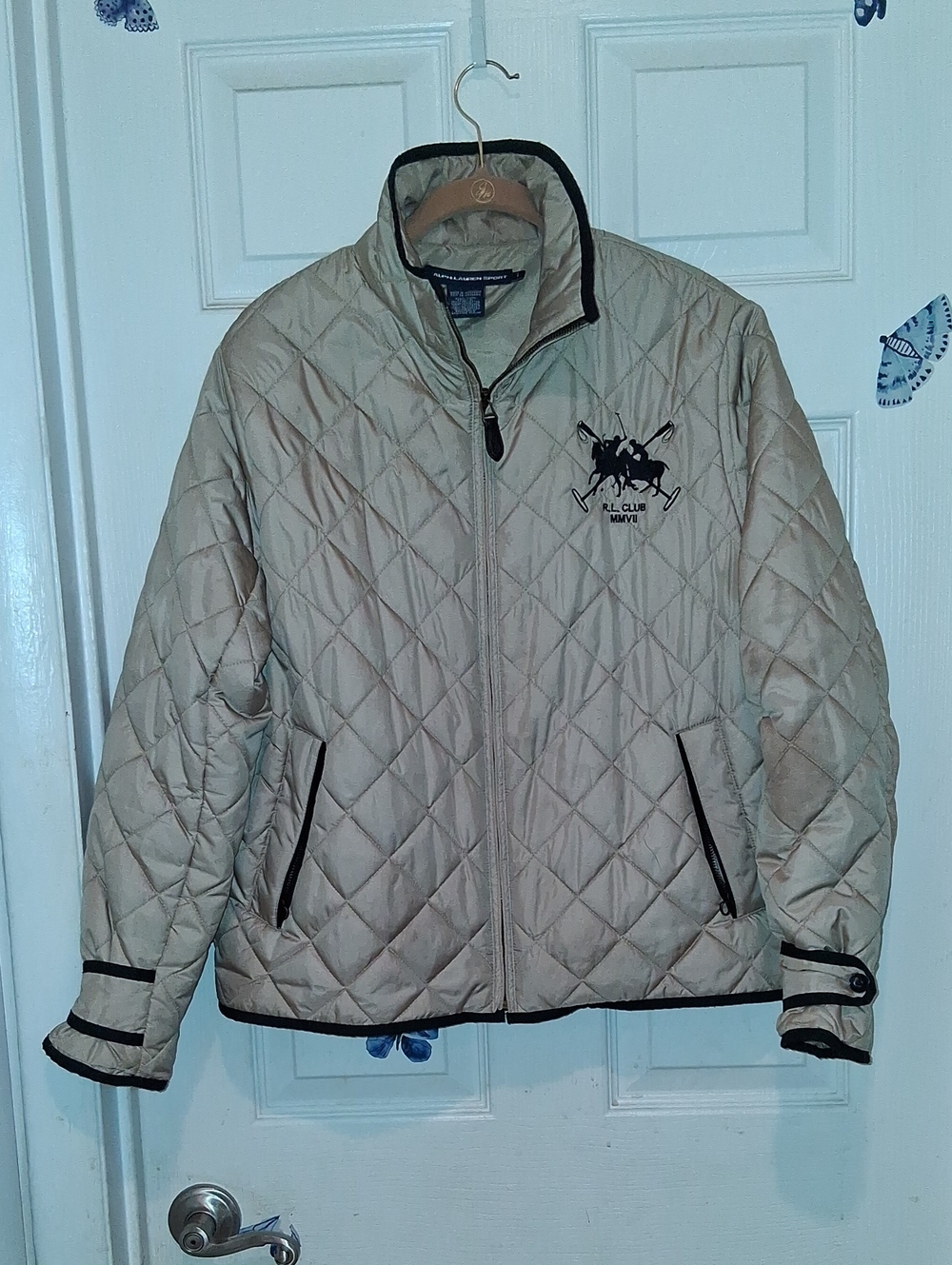 Ralph Lauren Quilted Jacket in Tan with Black Trim